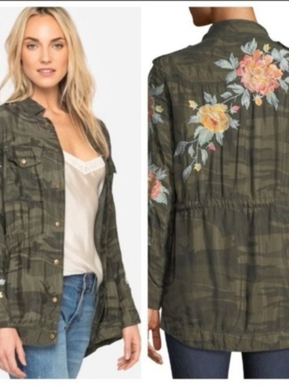 Johnny Was Workshop Brenna Camo Floral Embroidered Jacket Boho Size L